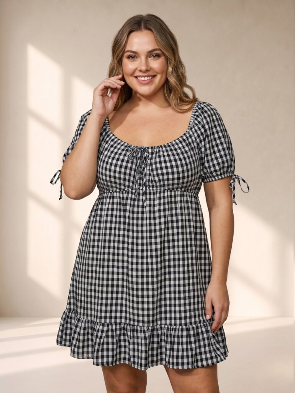 Thirty Thirty Black White Gingham Milkmaid Cottagecore Mini Dress Size Large